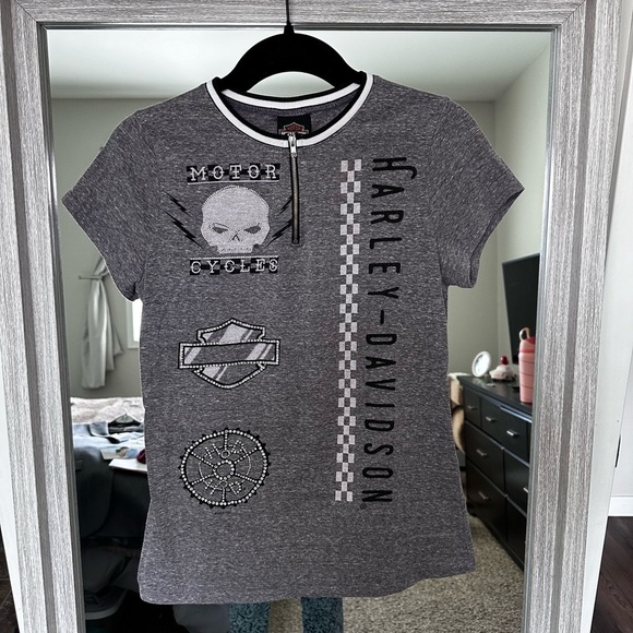 Women’s vintage Harley-Davidson zipper short sleeve t-shirt - Picture 1 of 4